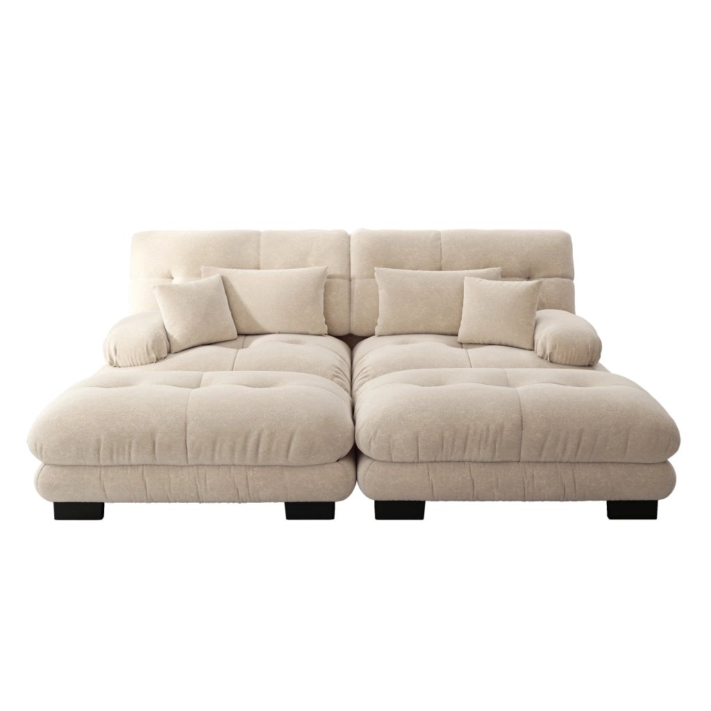 Divano Angolare Chenille con Ottomans e Cuscini ¨C MINIMAL ¨C Tortora Chiaro