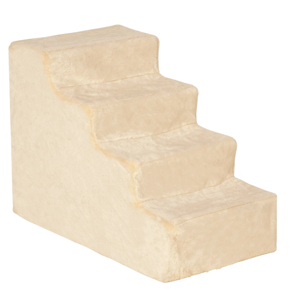 Scaletta per animali a 4 gradini con rivestimento in peluche rimovibile beige per divano o letto 60 × 35 × 44 cm