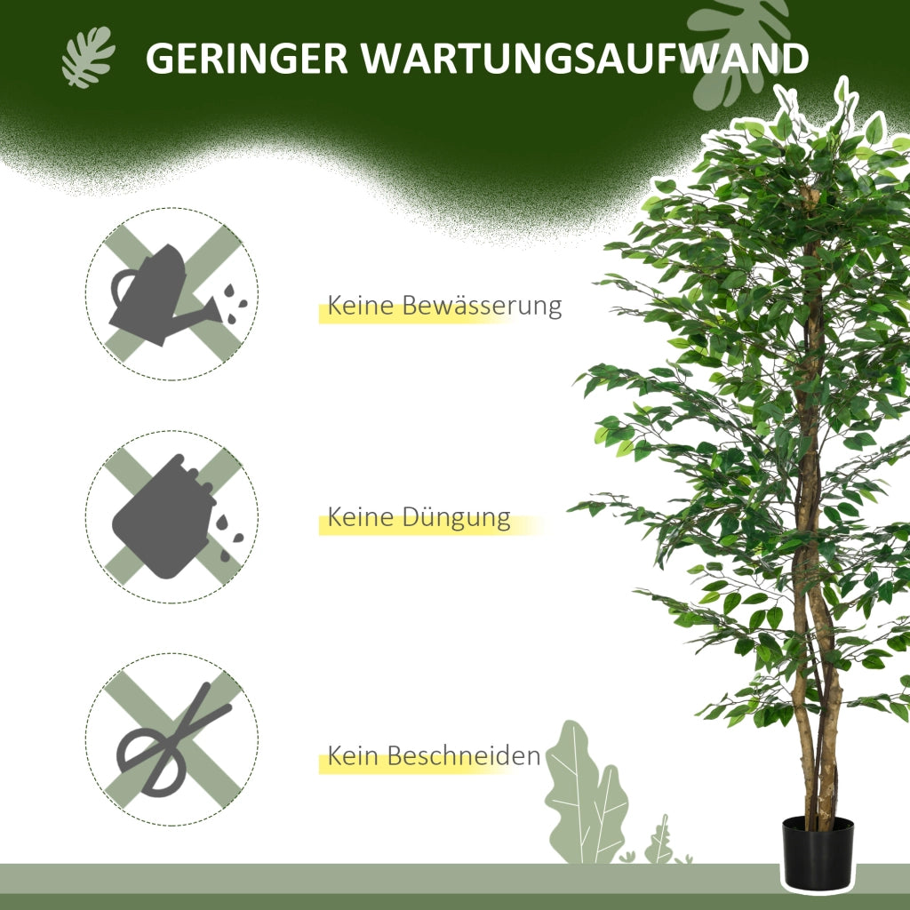 Ficus artificiale con 1260 foglie e vaso in cemento verde; altezza 180 cm per interni ed esterni