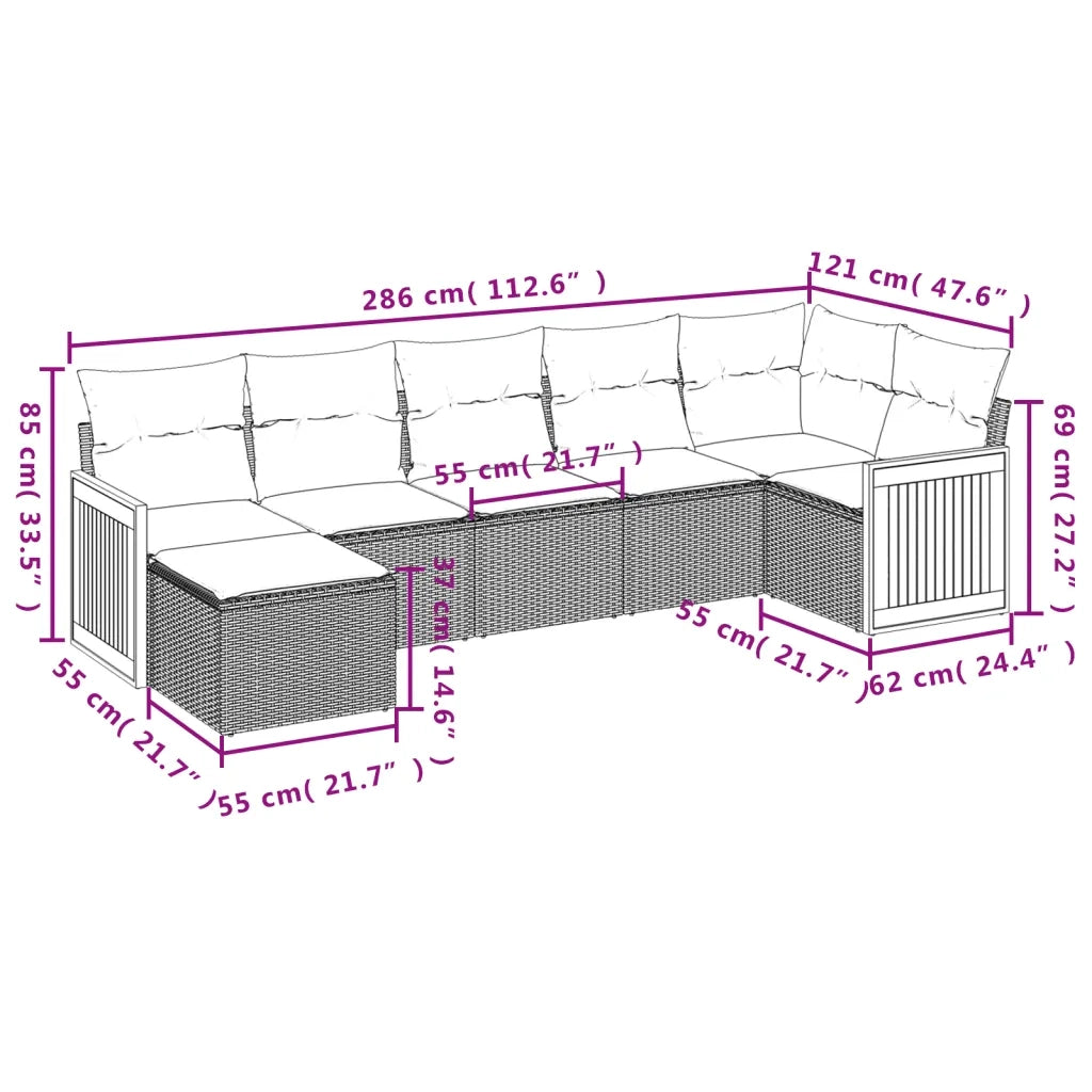 Set Divani da Giardino con Cuscini 7pz Nero Polyrattan 3260271