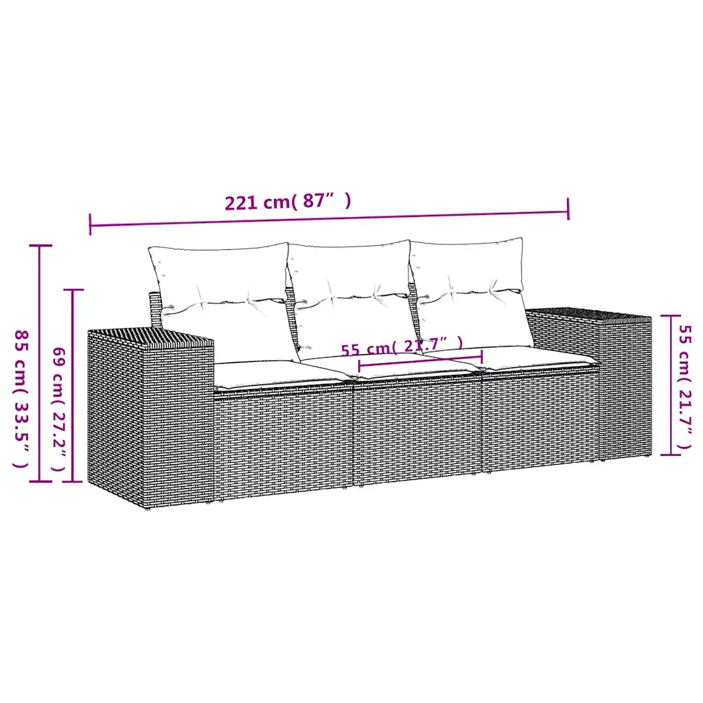 Set Divano da Giardino 3 pz con Cuscini-Sofa da Giardino-Divanetto da esterno Marrone in Polyrattan 827848