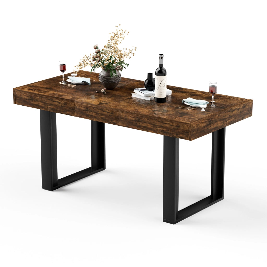 Tavolo da pranzo estraibile 120 160 cm stile retrò per 8 persone marrone+nero legno mid century
