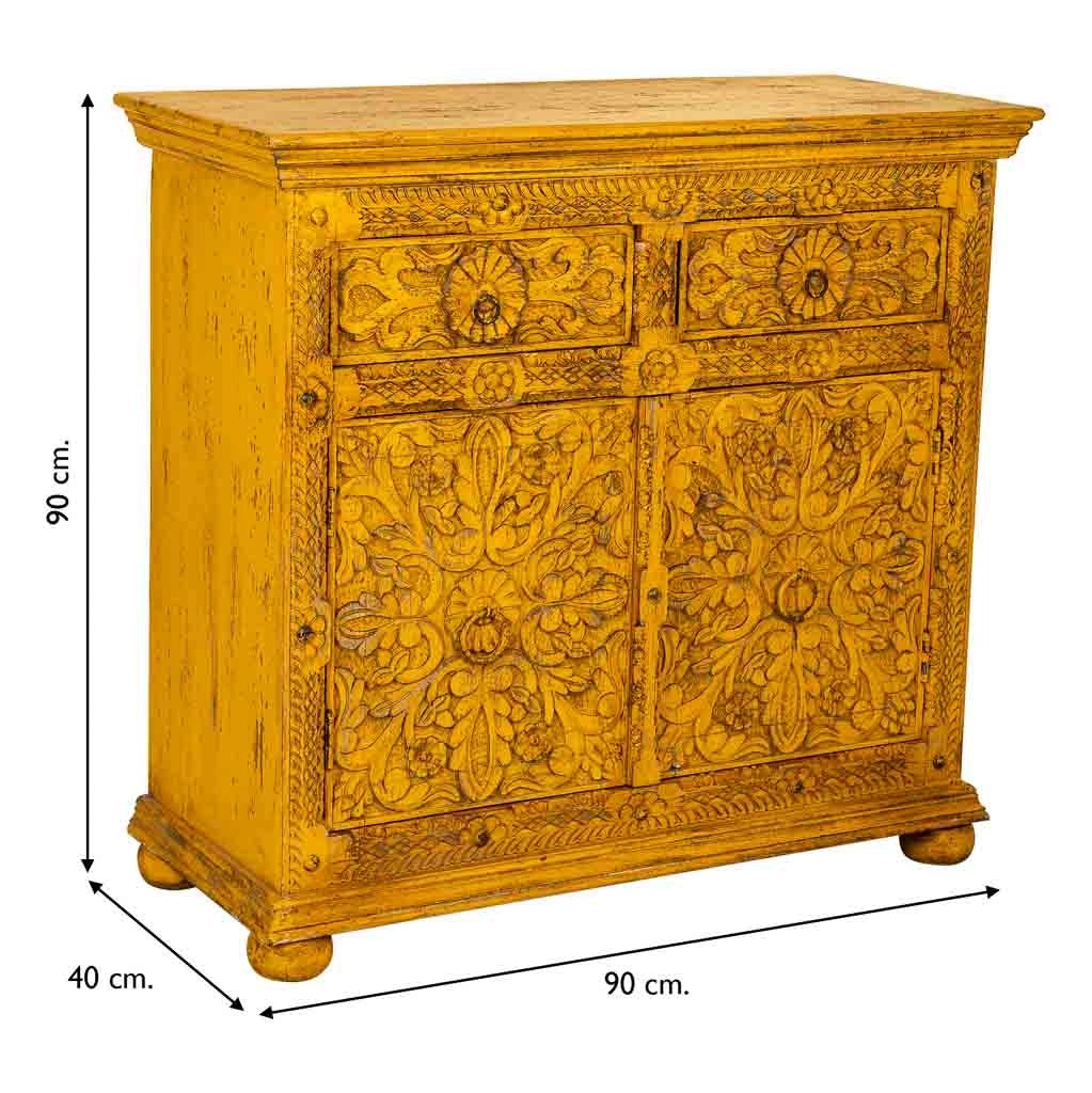 Aparador de madera amarillo 90x40x90 cm
