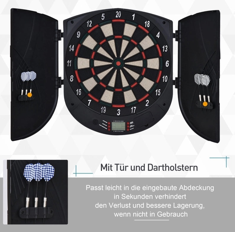 Bersaglio elettronico ULEVR con ante, LCD, 26 giochi e 185 varianti, 6 freccette, nero