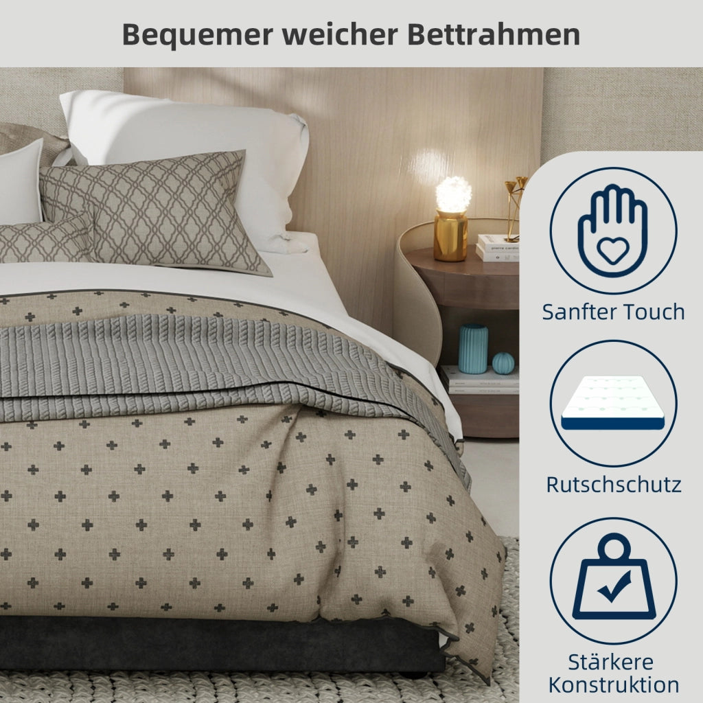 Letto matrimoniale 140 × 200 cm con testiera alta e spazio sottoletto, senza materasso, in velluto grigio