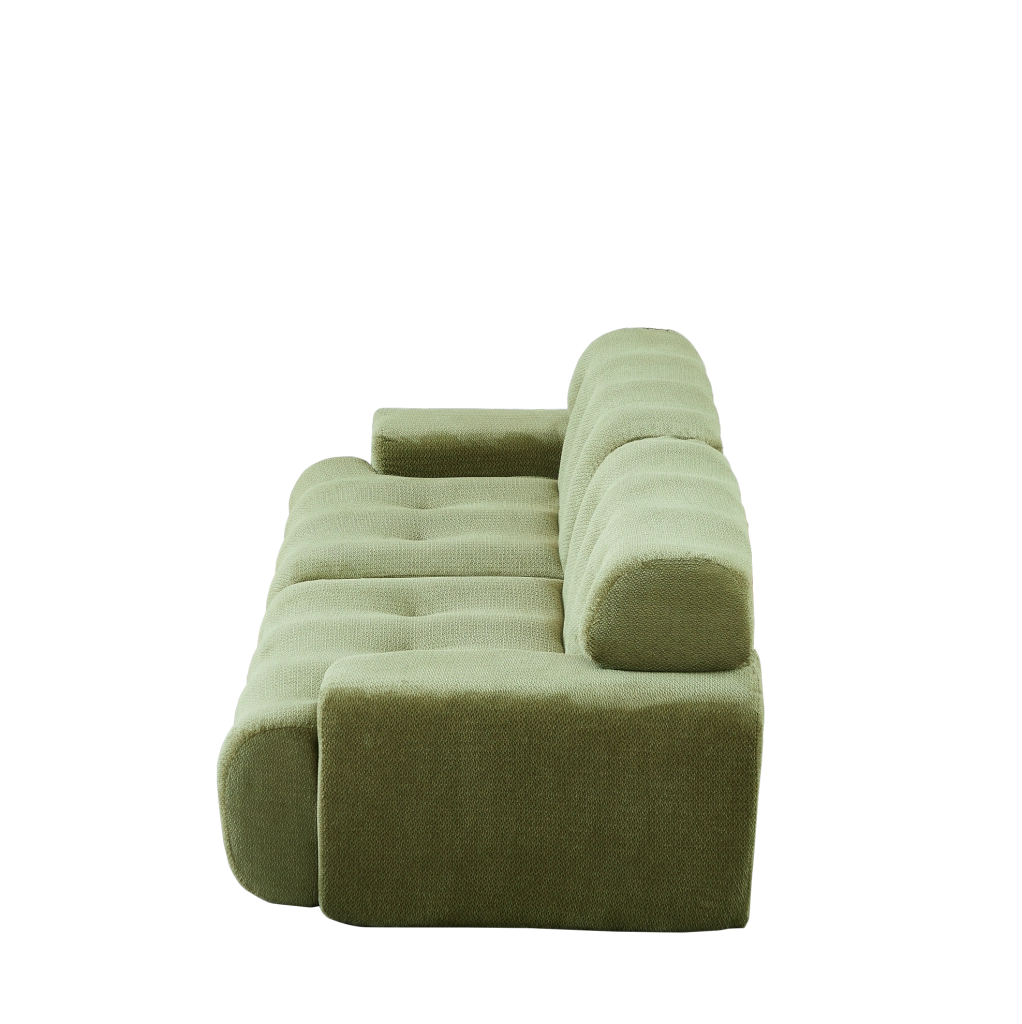 Divano Cloud a due posti, rivestito in tessuto di ciniglia, con braccioli larghi e design moderno 224x104x66 cm verde