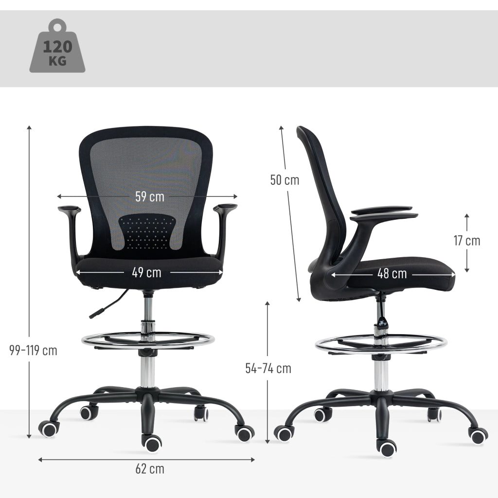 Sedia da ufficio girevole regolabile in altezza con supporto lombare e poggiapiedi, 62 x 59 x 119 cm, nero, per casa e ufficio