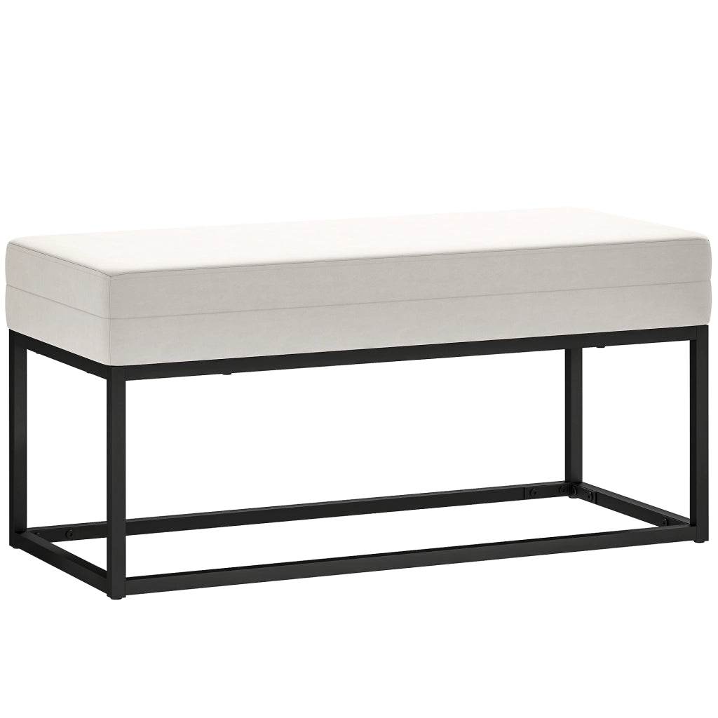 Panca da Ingresso Moderno in Acciaio, Spugna e Tessuto Vellutato con Piedini Regolabili, 94x42x44 cm, Crema