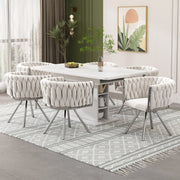 Set di 6 sedie da pranzo girevoli 360° in velluto beige con gambe in metallo argento