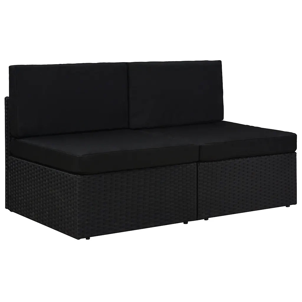Divano Modulare a 2 Posti in Polyrattan Nero 49503