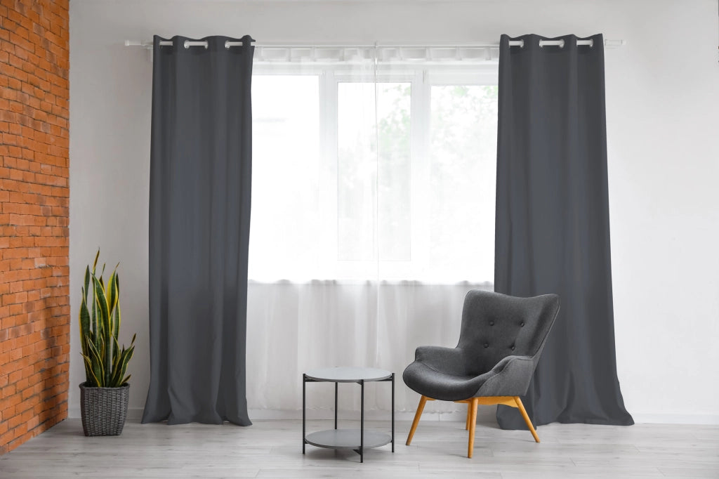Tenda Semioscurante 140 x 290 Cm Moderne Con Occhielli  Piombo - 2 Tende