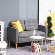 Divano 2 posti in cotone grigio con cuscini removibili e struttura in legno di gomma 117x62x78 cm