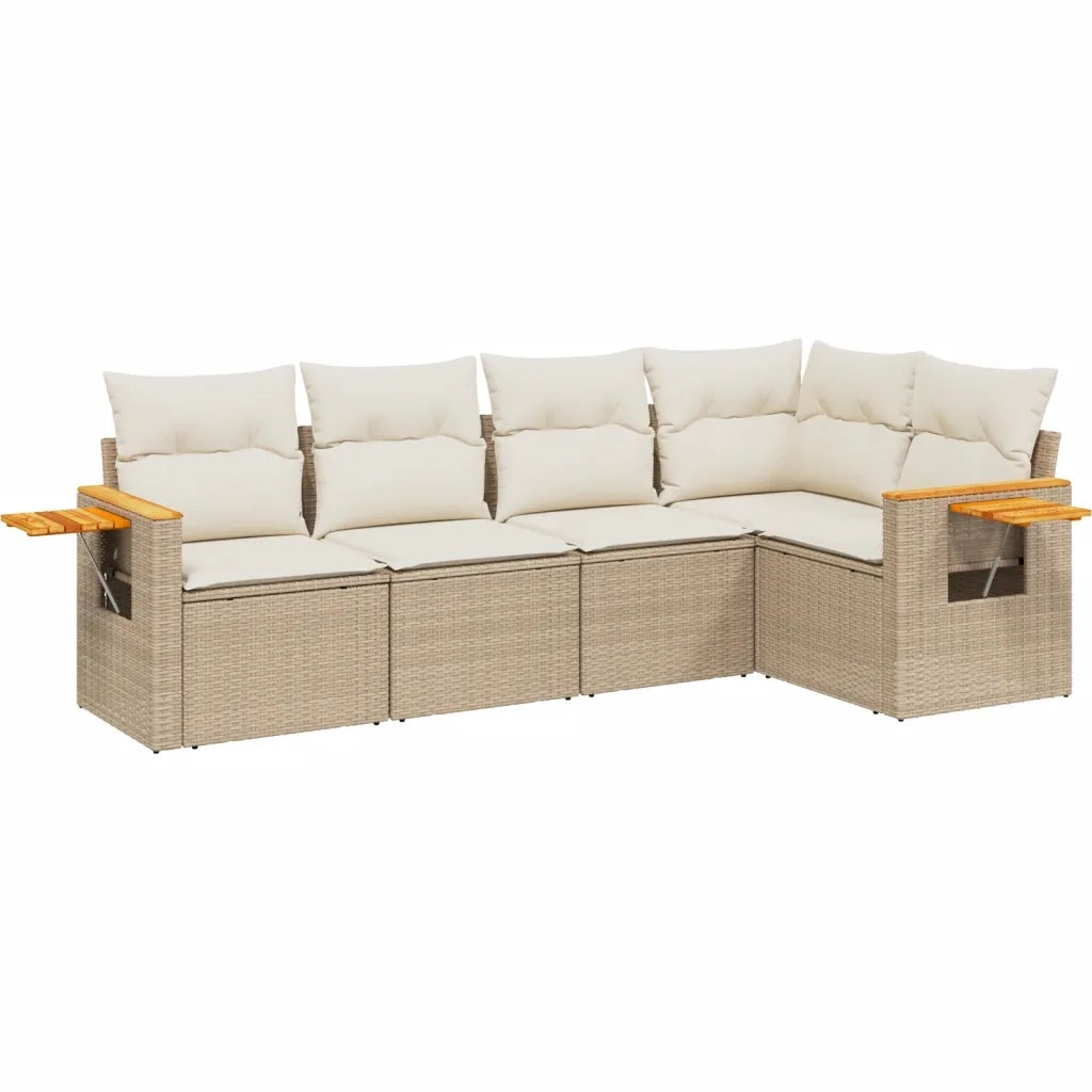 Set Divano da Giardino 5 pz con Cuscini Beige in Polyrattan