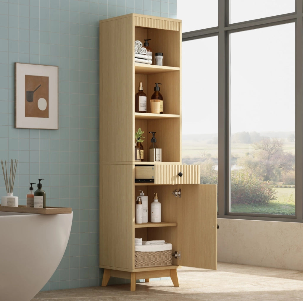 Colonna bagno 40x36x172 cm in MDF effetto legno naturale con anta reversibile e cassetto HAVRYA