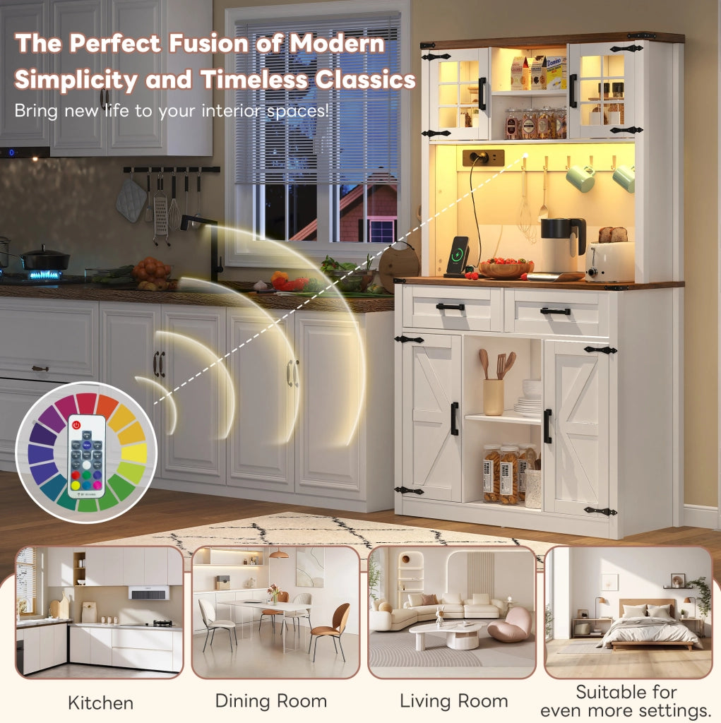 Credenza bar con LED e prese; in MDF; marrone e bianco