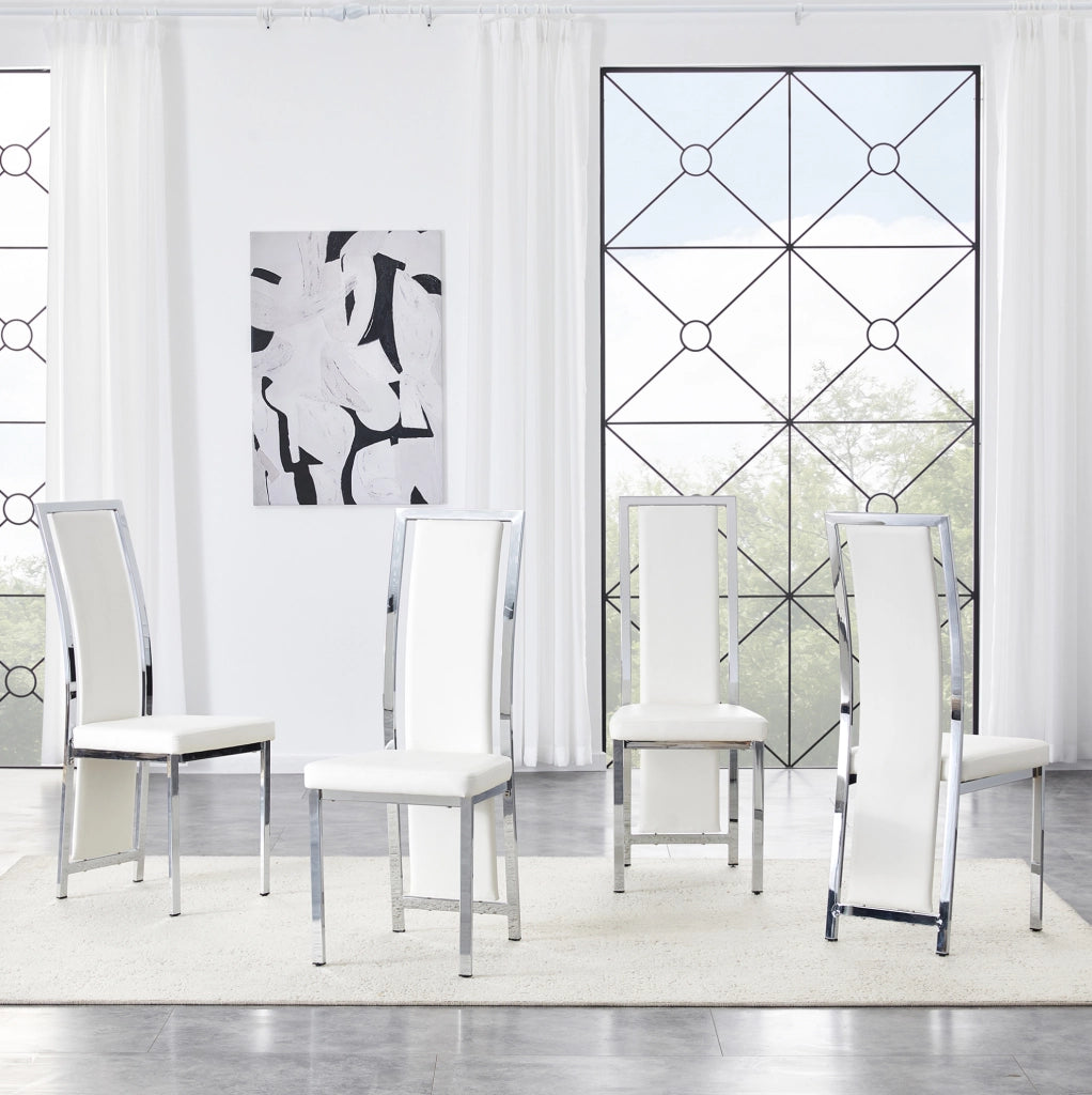 Set di 4 sedie da pranzo con schienale alto 109 cm in metallo e pelle PU; bianco argento