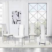 Set di 4 sedie da pranzo con schienale alto 109 cm in metallo e pelle PU; bianco argento