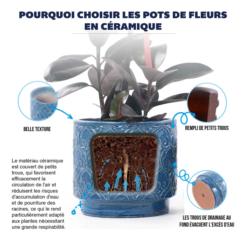 Vaso da giardino ¨C Minimal ¨C blu in ceramica ?38 cm resistente al gelo foro di drenaggio