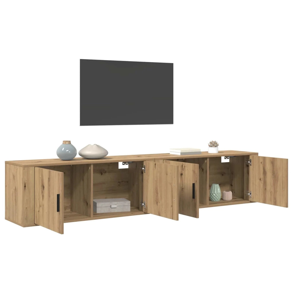 Set Mobile TV da Parete 2 pz | Armadietto TV | Mobile Porta TV Rovere artigianale
