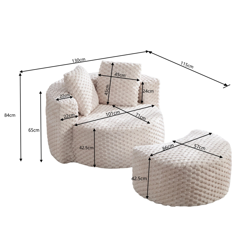 Poltrona compatta con pouf, design avvolgente e rivestimento in tessuto