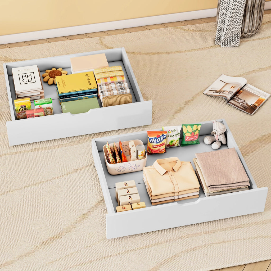 Cassetti contenitori sottoletto con ruote in MDF bianchi per letto da 90 × 200 cm 93 × 66.5 × 20 cm