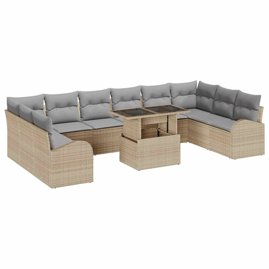 Set Divano da Giardino con cuscino 11 pcs Beige Poly Rattan
