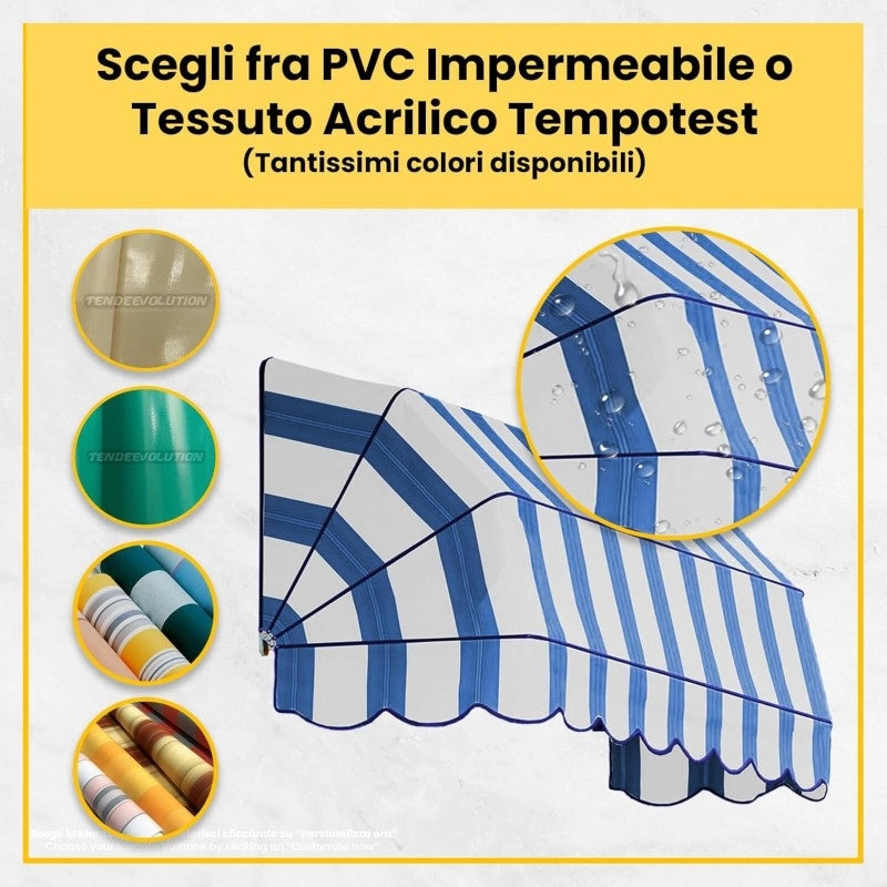 Tenda Sole Cappottina 5 Raggi, Tessuto Tempotest Parà Grigio 79, Larghezza 1,50 x Sporgenza 1, UV-Resistente, Impermeabile - Giardino, Balcone