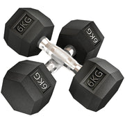 Set di 2 Manubri da 6 kg Esagonali con Presa Antiscivolo e Rivestimento in Gomma. Nero