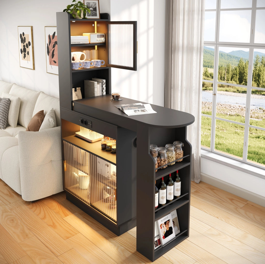 Bar estensibile 131-170x40x170 cm in MDF nero con contenitore integrato
