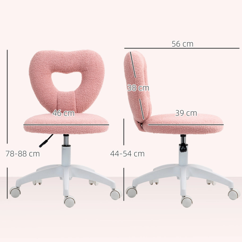 Sedia da ufficio rosa 56 x 45 x 78-88 cm in poliestere, girevole con schienale a cuore