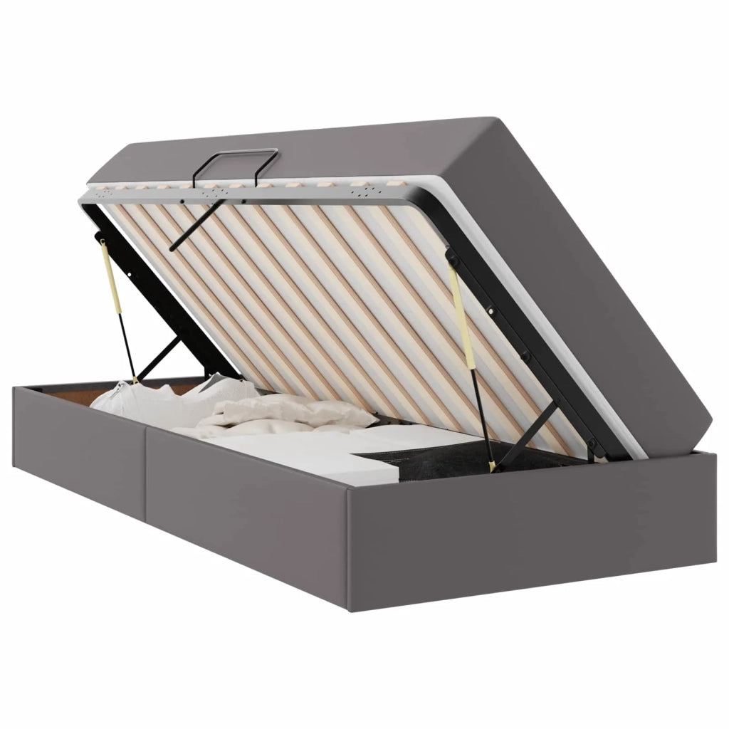 Letto con contenitore e materasso 2 pcs Grigio Pelle