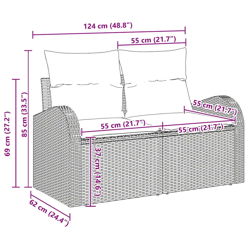 Set Divano da Giardino 7 pcs Nero Polyrattan, Acciaio e Vetro