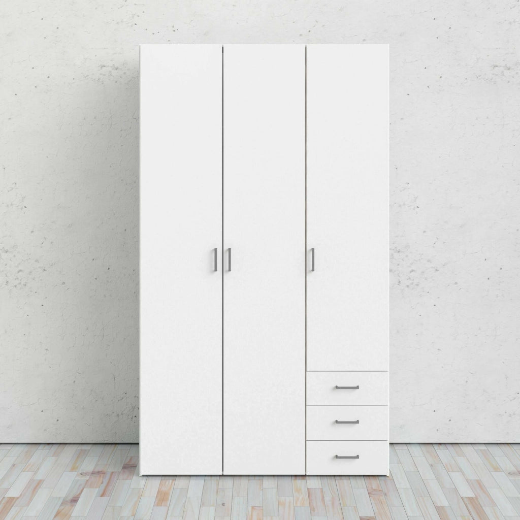 Armadio guardaroba a tre ante e tre Aquilone, colore bianco, Misure 115 x 200 x 49 cm
