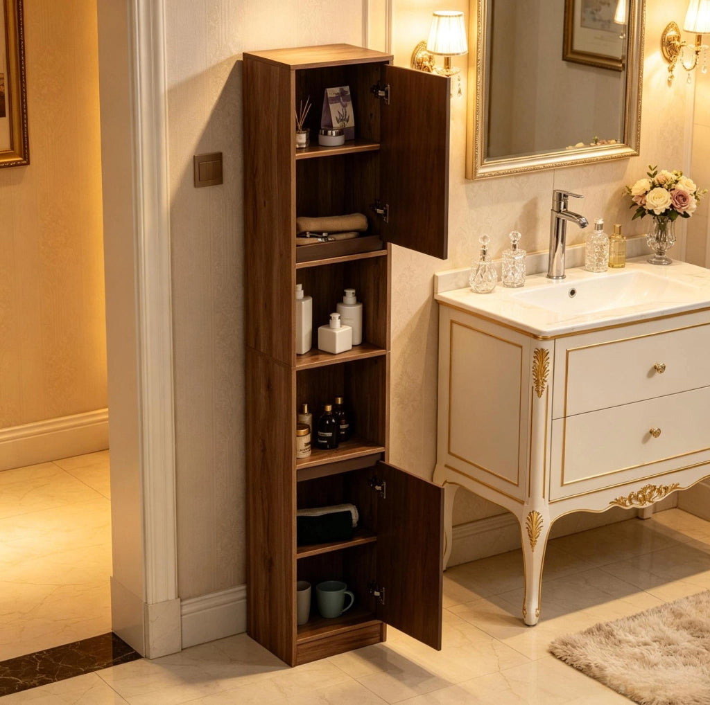 Mobile bagno stretto 30x24x170 cm grigio rovere; 2 ante e 2 nicchie