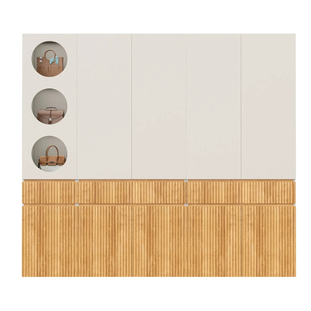 Armadio 10 ante, 225x50x200 cm, 2 appendini e 3 cassetti, rovere chiaro, moderno per camera, corridoio, cameretta o ufficio