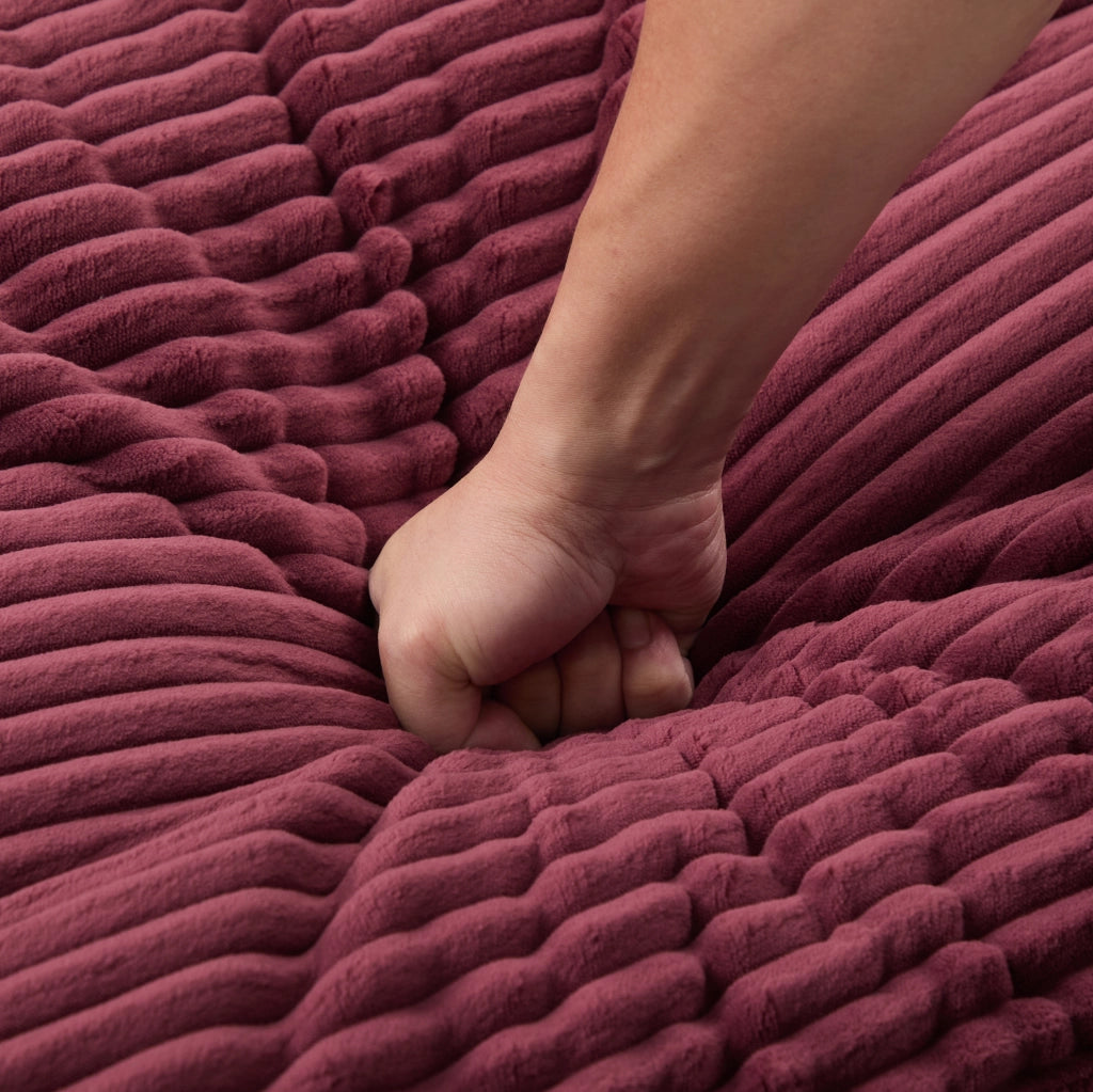Poltrona letto 2-in-1 in velluto a coste, divano convertibile con braccioli regolabili e doppio porta bevande, colore vino