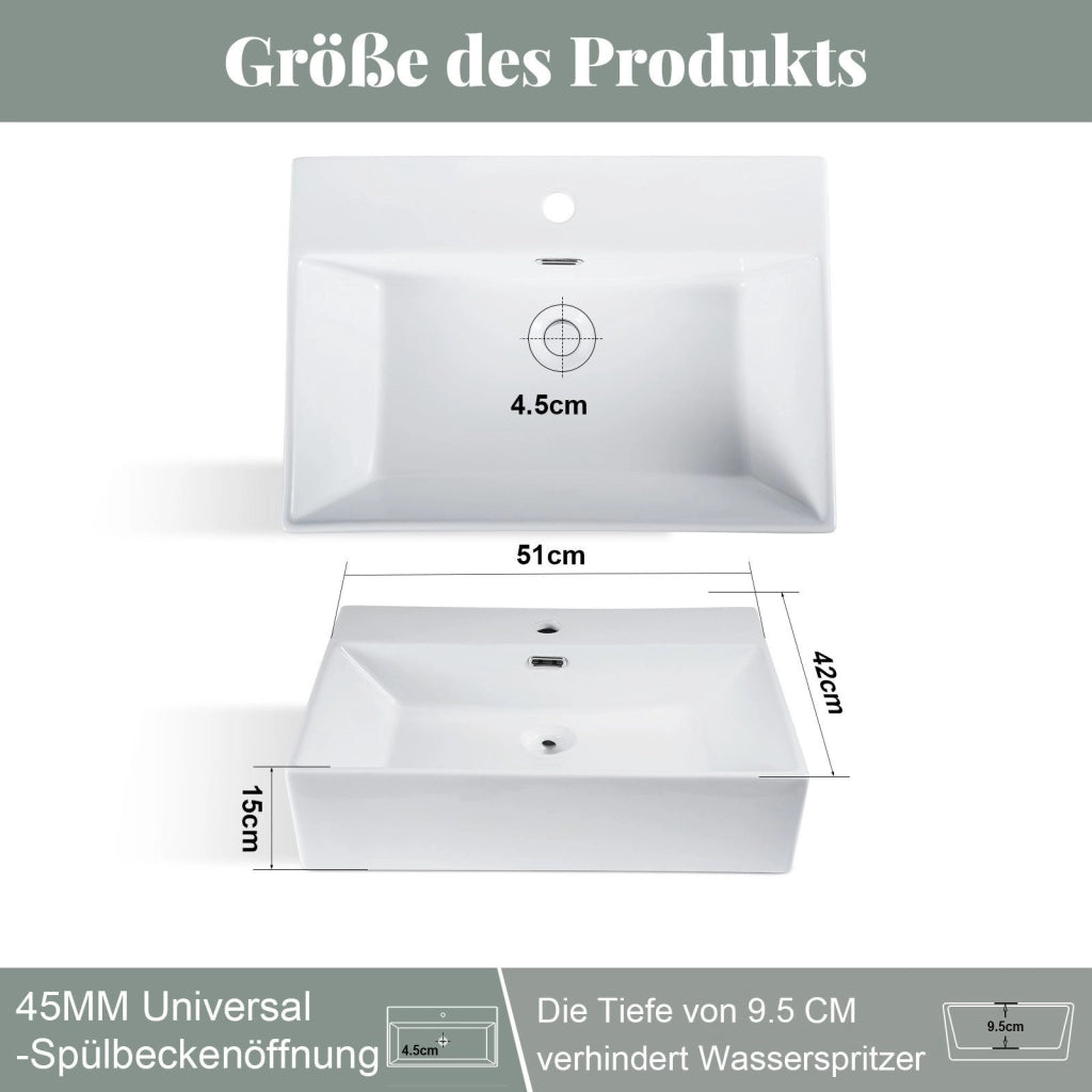 ZMH Lavabo bianco 51x42x15cm Ceramica