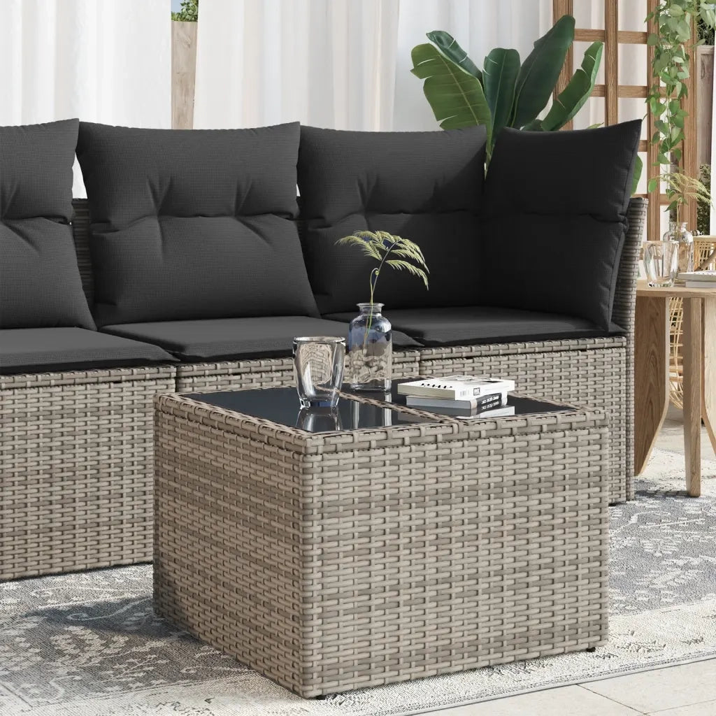 Tavolo da Giardino Piano in Vetro Grigio 55x55x37 cm Polyrattan 366120
