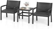 Tavolino e 2 Sedie in Rattan PP da Balcone, Set Giardino con Tavolino Quadrato e 2 Poltrone, Salotto da Esterno per Bordo Piscina (Grigio)