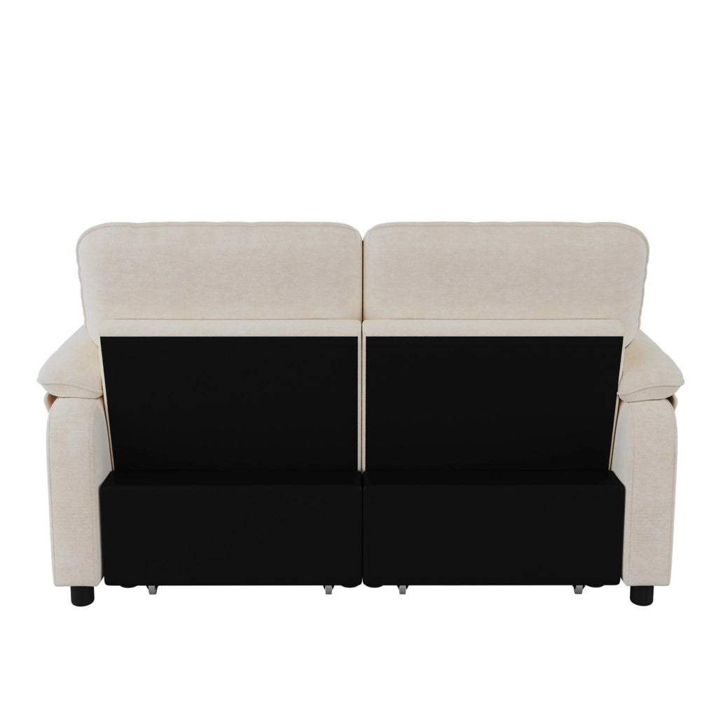 Divano letto 3-in-1 beige in tessuto chenille con schienale regolabile e porta USB, inclusi 2 cuscini, 2 posti