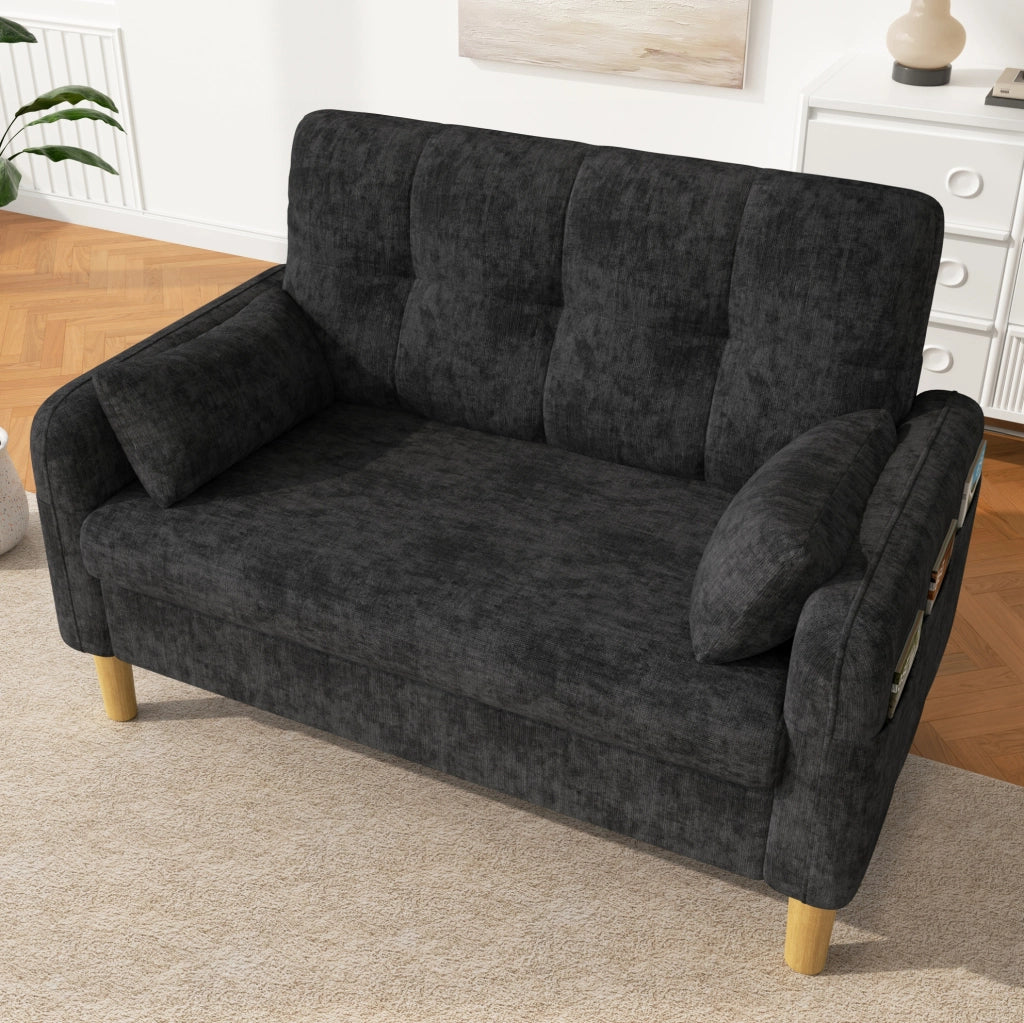 Divano 2 posti 119x78x85 cm in ciniglia grigia con tasca laterale -