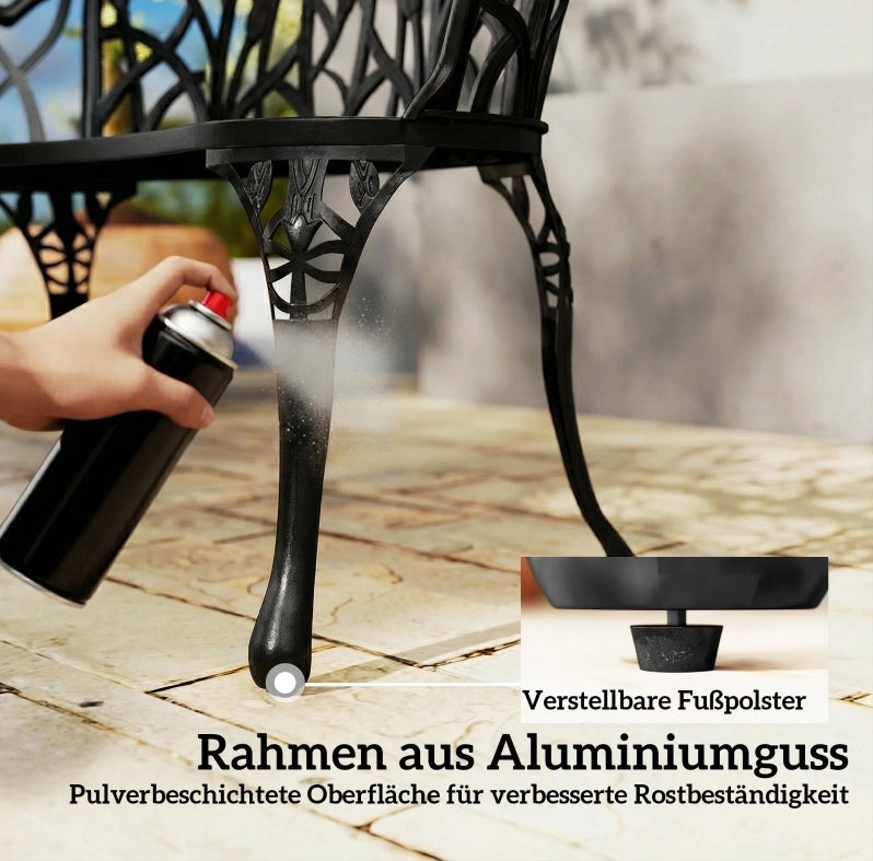 Panca da giardino 2 posti in alluminio nero con motivo tulipani