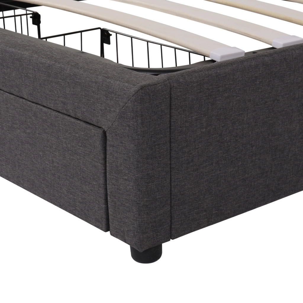 Letto matrimoniale 180x200 cm in lino grigio scuro con LED e vano contenitore HOMVRA