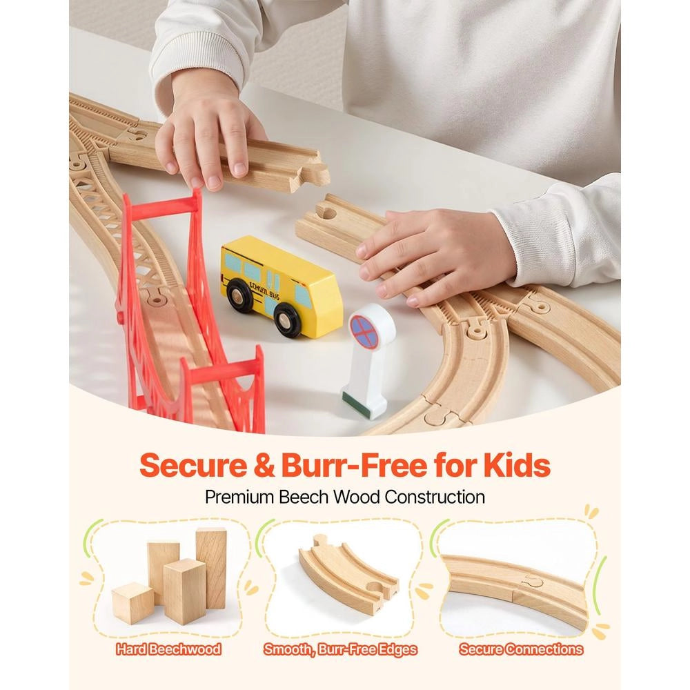 Ferrovia Ponte Tunnel 113 Pezzi Trenino Bambini 3-8 Anni Binari Legno Contenitore Compatibile Marche