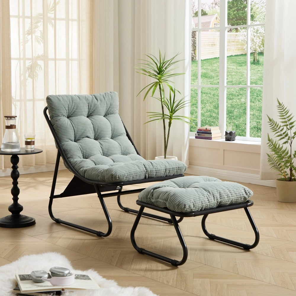 Poltrona reclinabile relax con poggiapiedi ¨C Minimal ¨C Tessuto verde chiaro telaio nero