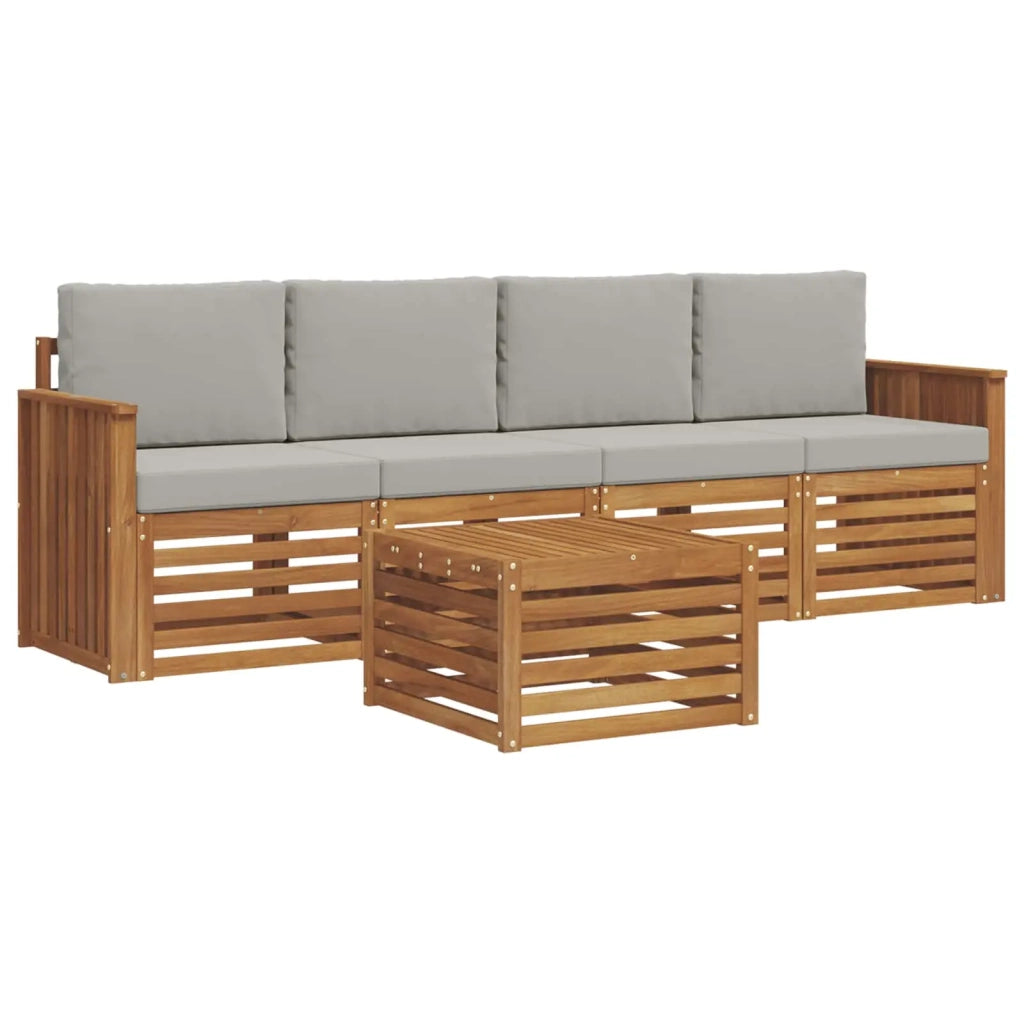 Set divani con cuscino 5 pcs Grigio Naturale e Chiaro 3374326