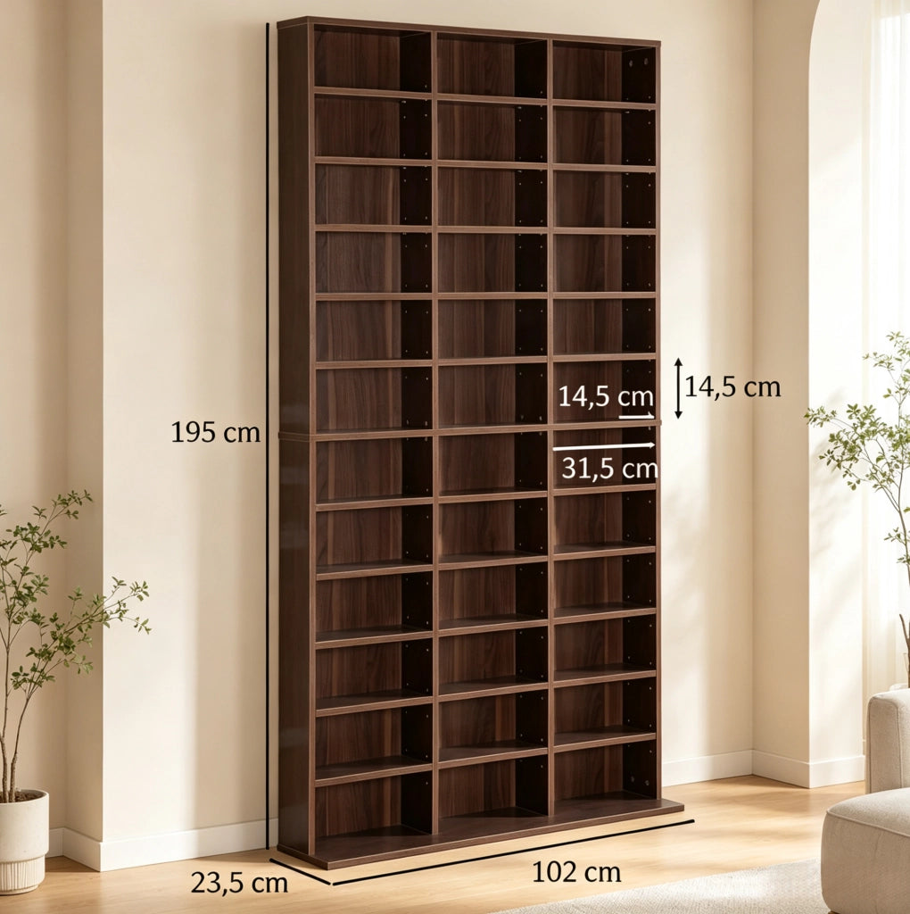 SCAFFALE PORTA CD 102x23,5x195 cm MDF Marrone con Ripiani Regolabili