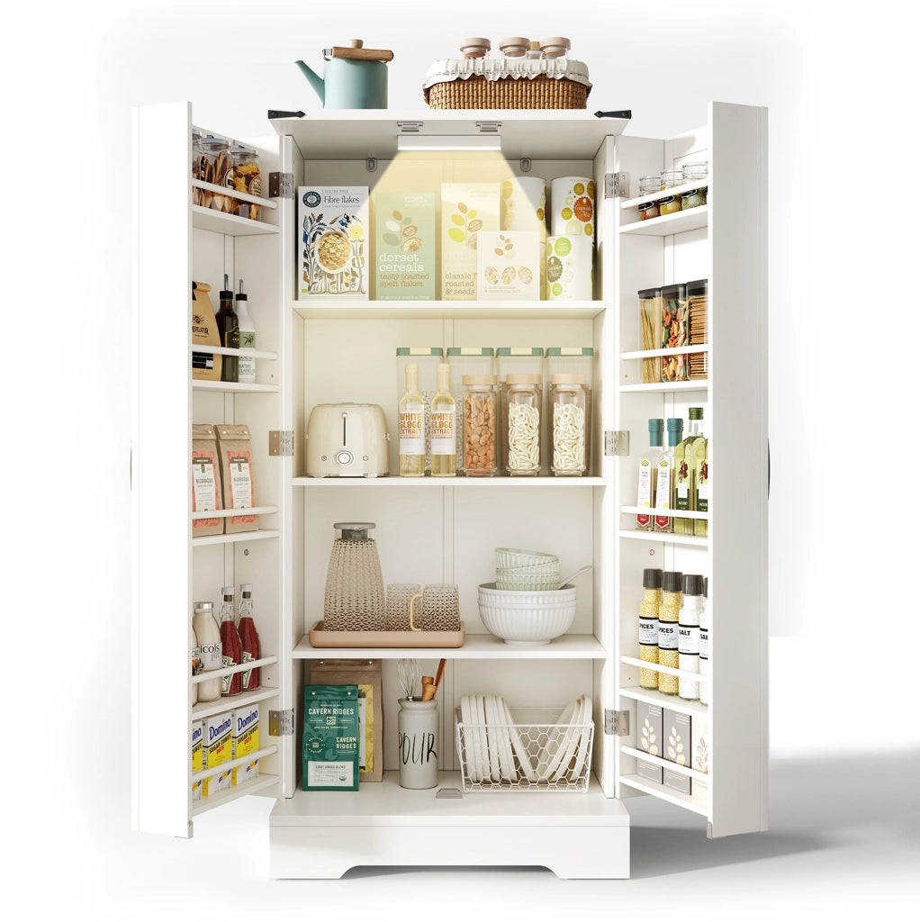 Credenza da cucina 60x35x128,5 cm con LED e ripiani regolabili bianca