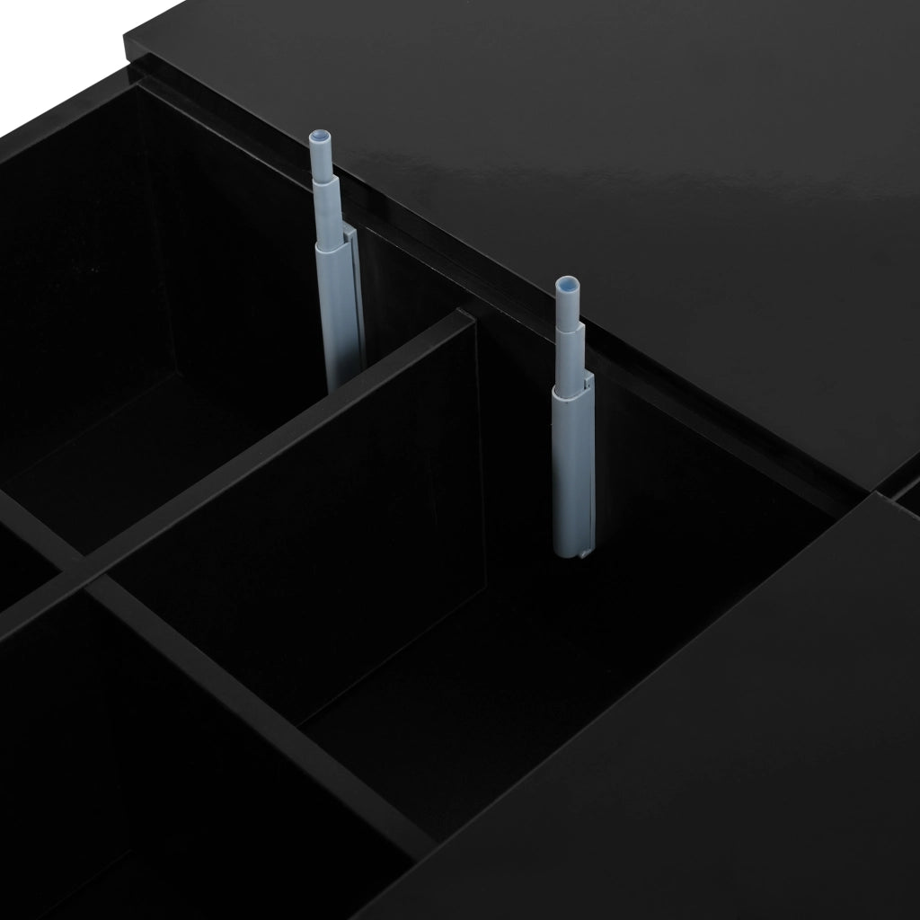 Tavolino basso alzabile con piano a ribalta due cassetti LED con controllo tramite app nero 72 × 72 × 35 cm