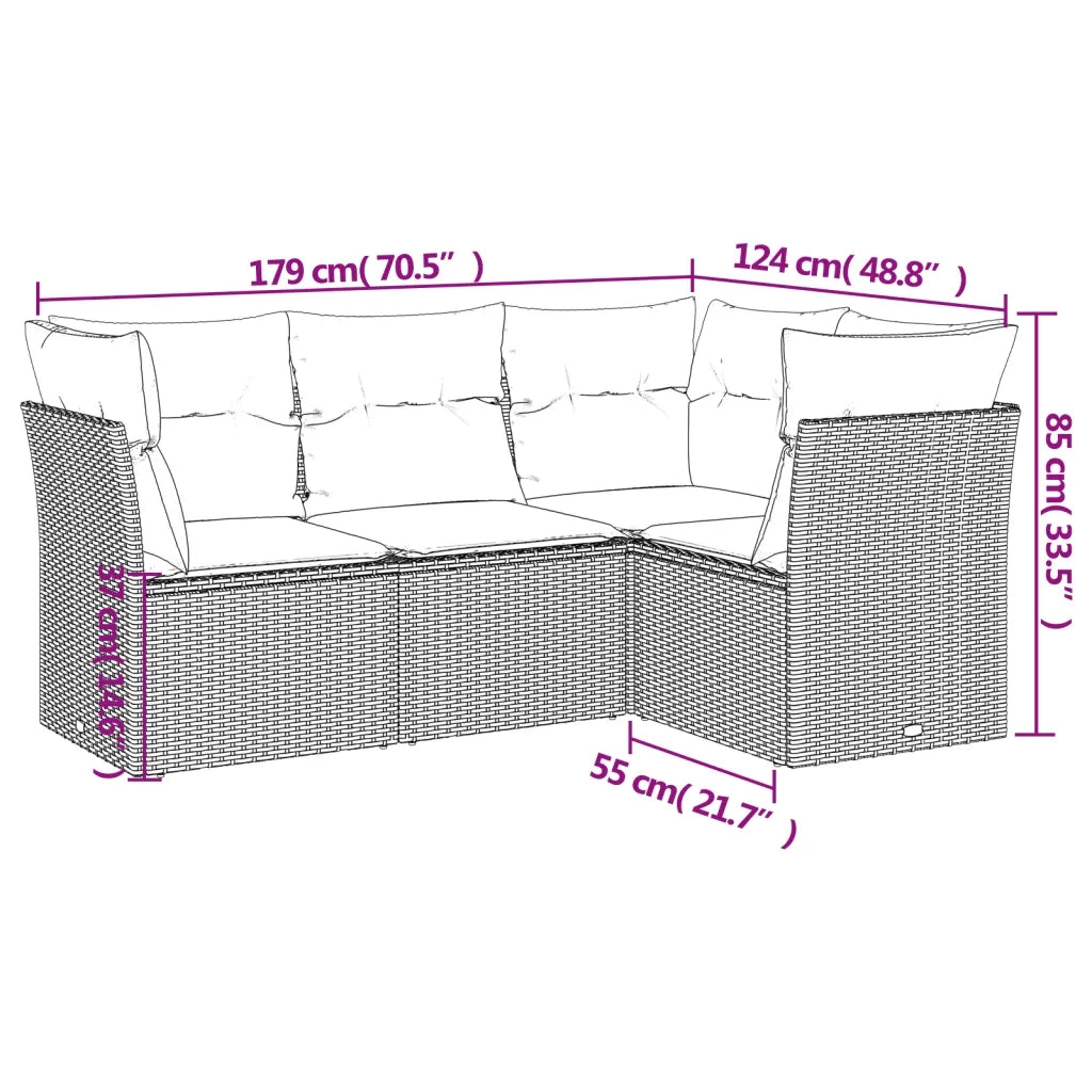 Set Divano da Giardino 4 pz con Cuscini Beige in Polyrattan